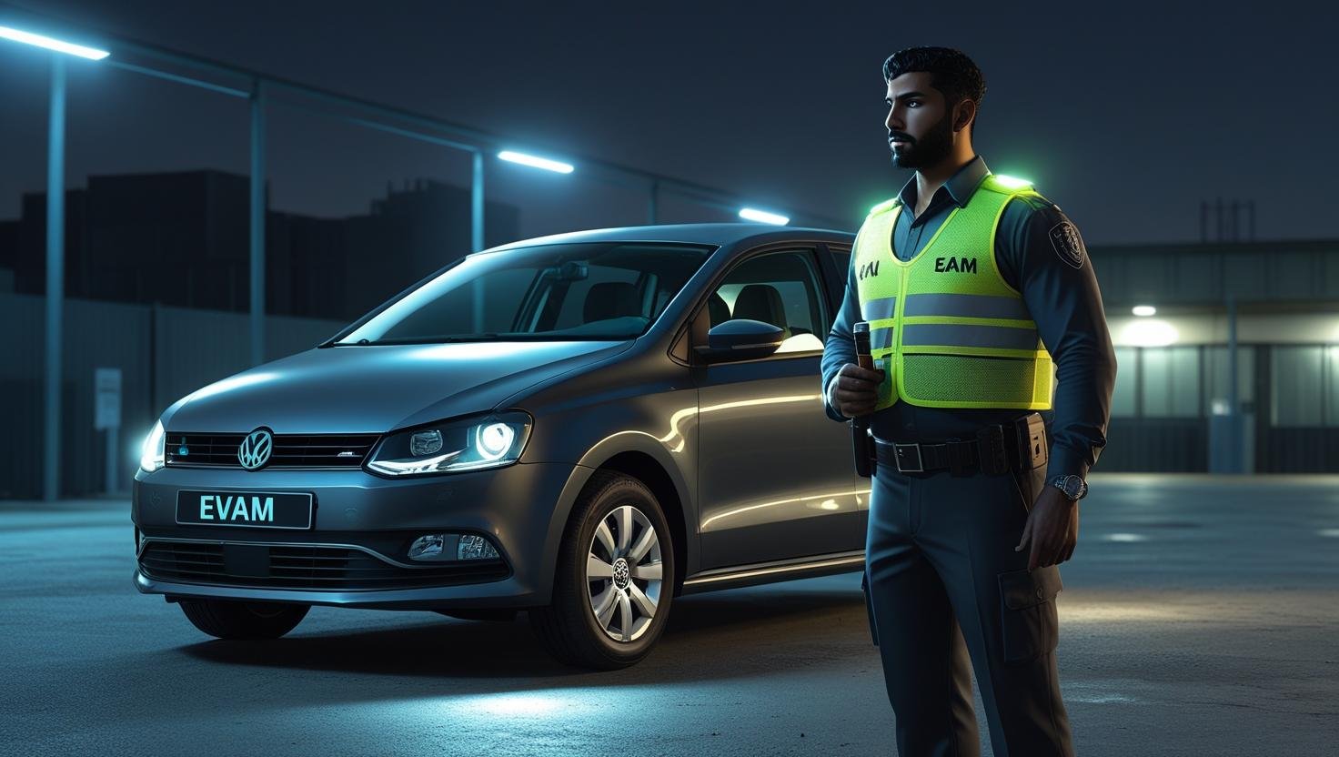 Mobiler Sicherheitsmitarbeiter bei einer Streifenfahrt in Dresden